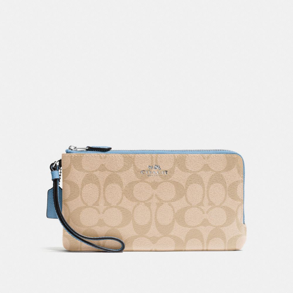 DOUBLE ZIP WALLET IN SIGNATURE - f54057 - SILVER/LIGHT KHAKI/CORNFLOWER