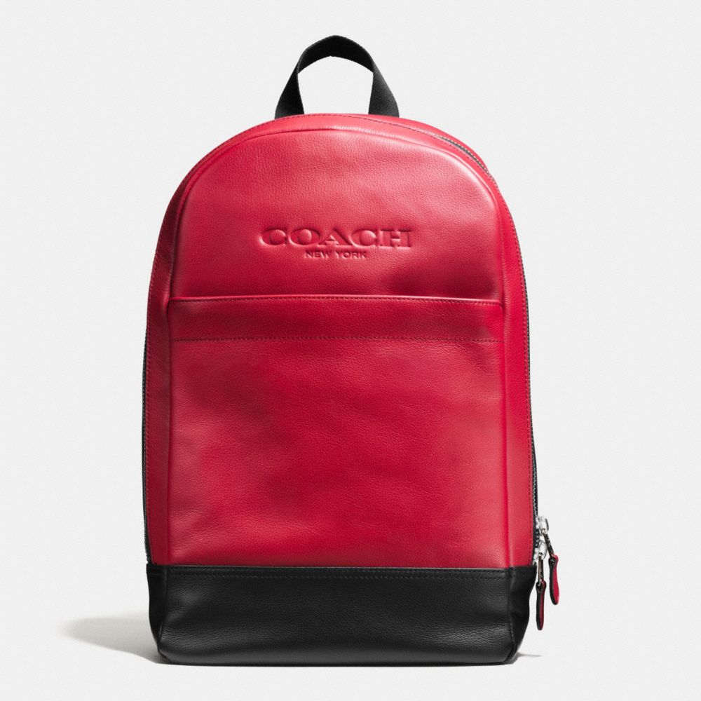 COACH f54135 CHARLES SLIM BACKPACK IN SPORT CALF LEATHER RED/BLACK