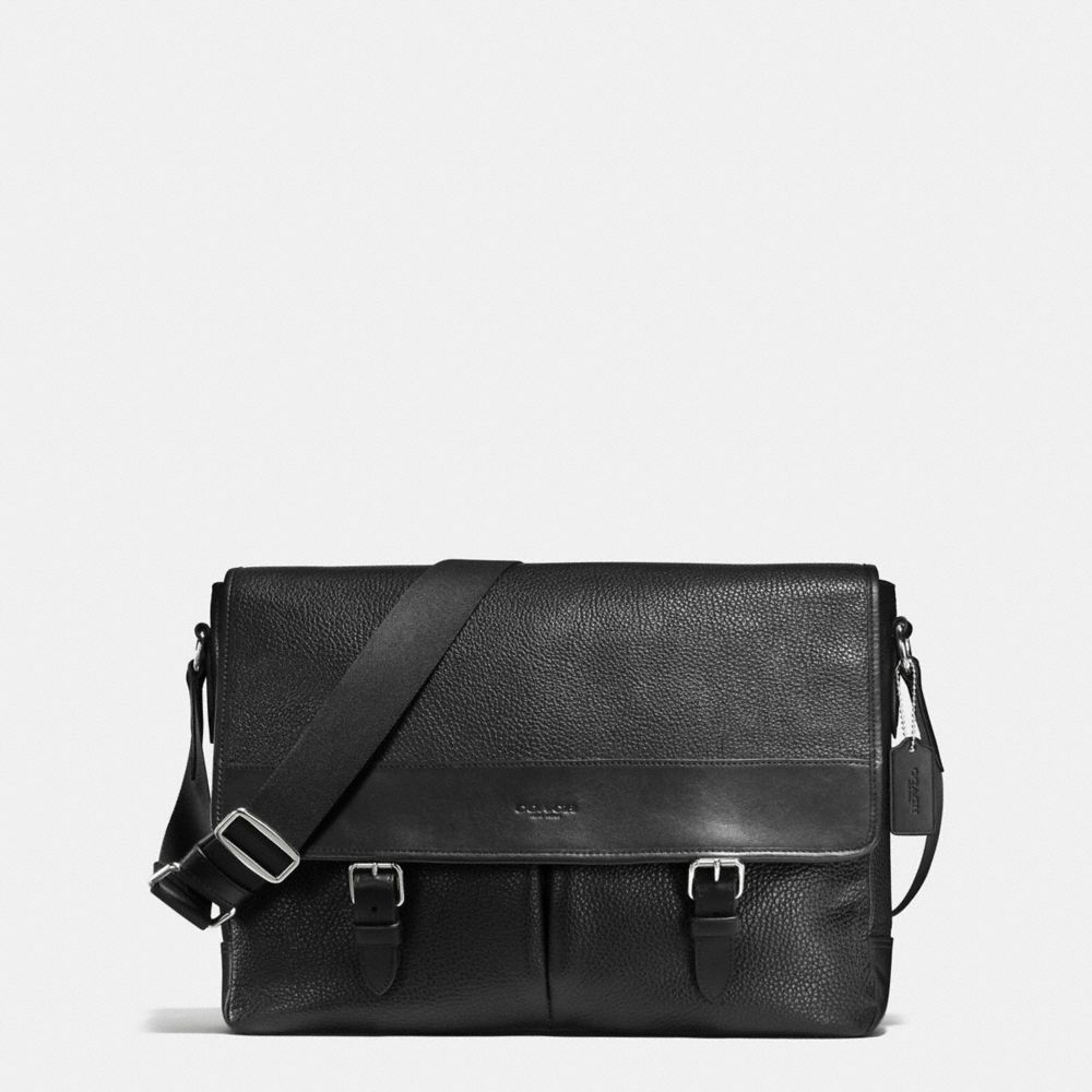 COACH f54149 HENRY MESSENGER IN PEBBLE LEATHER BLACK