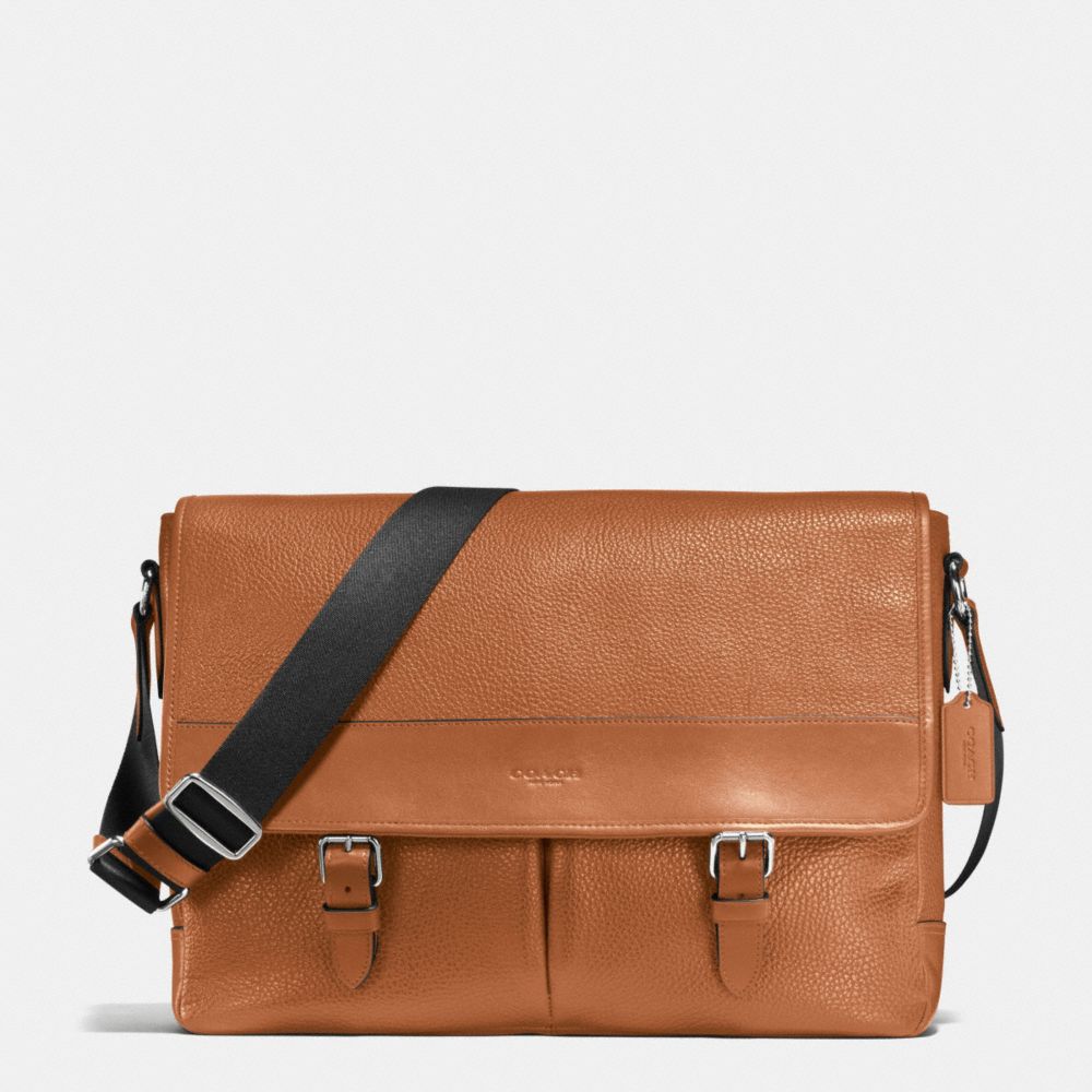 HENRY MESSENGER IN PEBBLE LEATHER - f54149 - DARK SADDLE