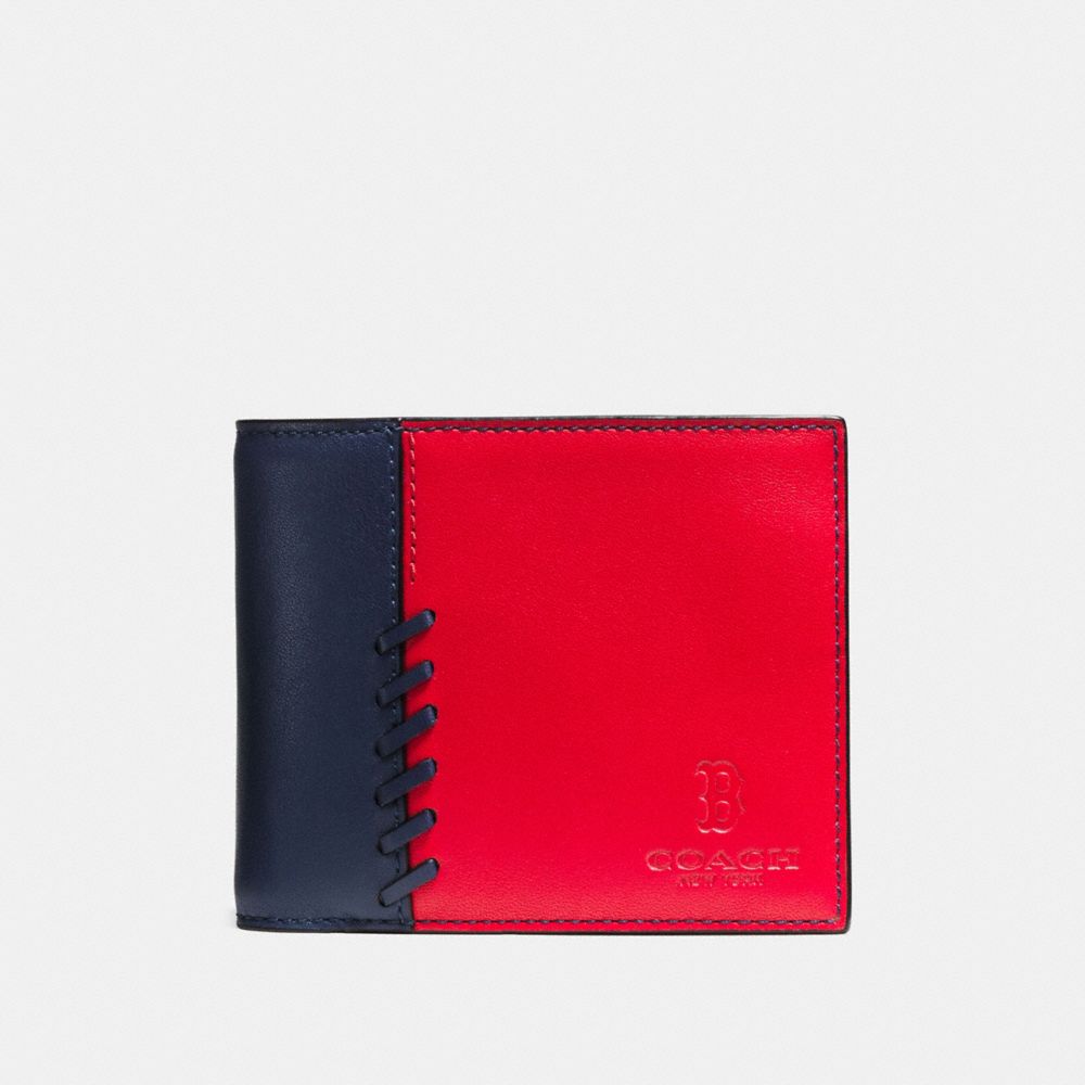 MLB COMPACT ID WALLET WITH RIP AND REPAIR - COACH f54180 - BOS  RED SOX