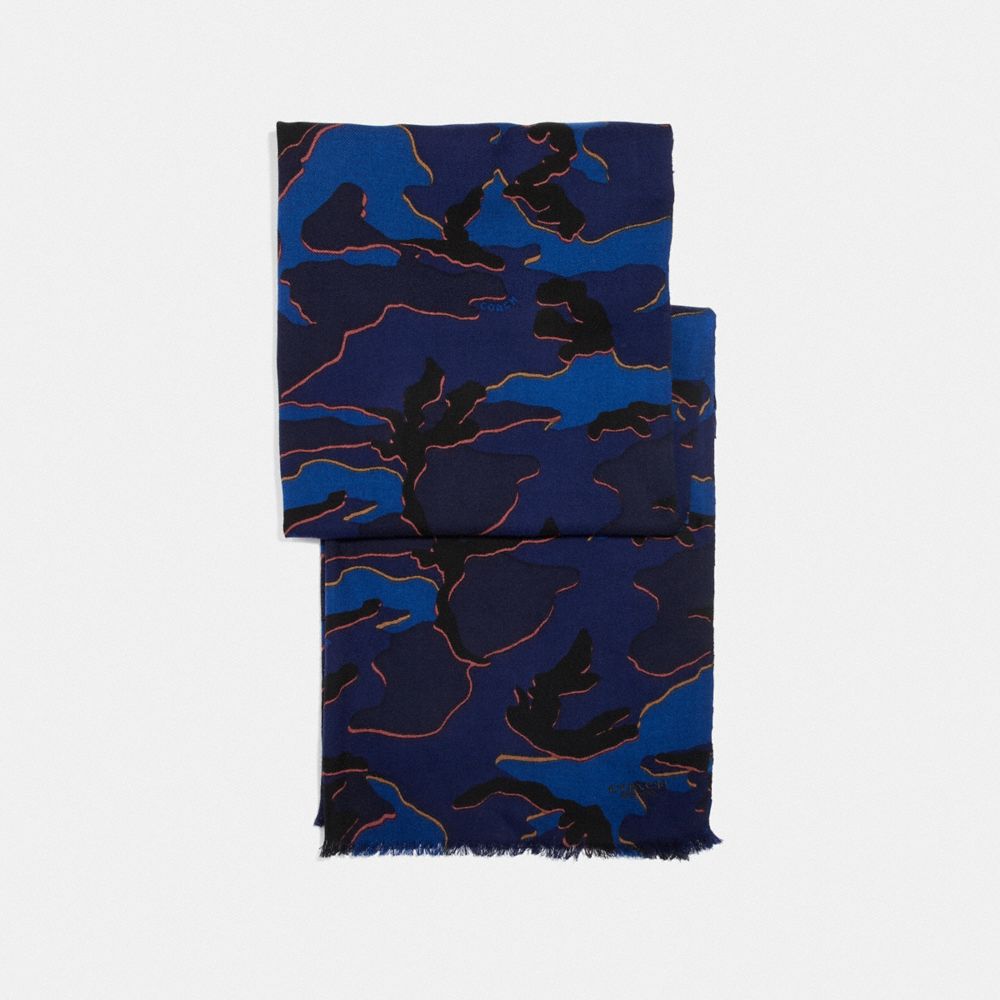 COACH LIGHTWEIGHT CAMO SCARF - BLUE/RED - F54190