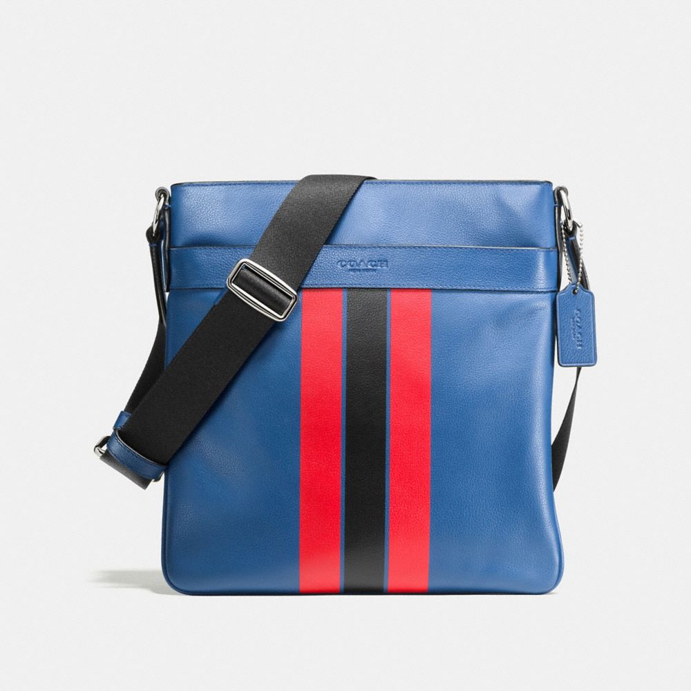 COACH F54193 CHARLES CROSSBODY IN VARSITY LEATHER INDIGO/BRIGHT-RED