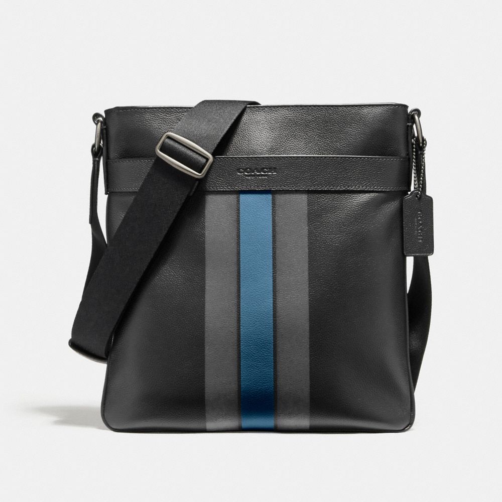 CHARLES CROSSBODY IN VARSITY LEATHER - f54193 - BLACK ANTIQUE NICKEL/BLACK/GRAPHITE/DARK DENIM