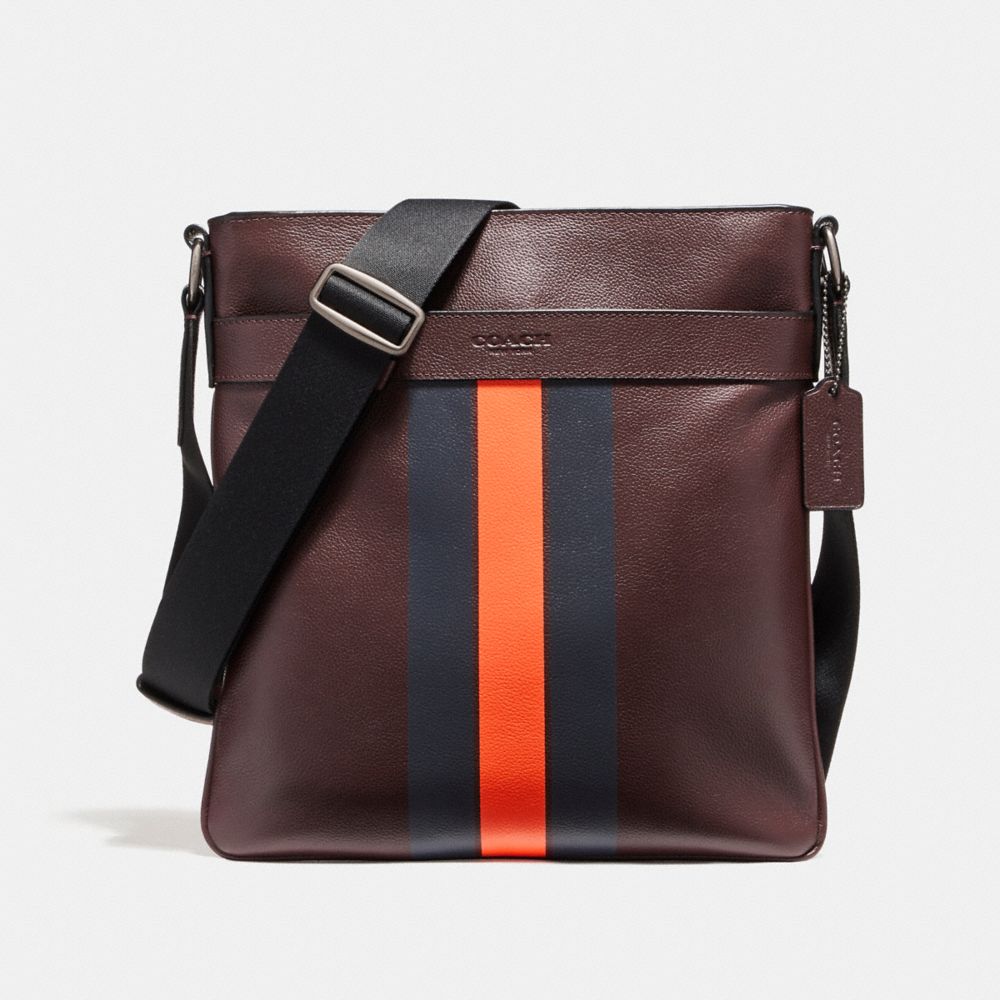 CHARLES CROSSBODY IN VARSITY LEATHER - BLACK ANTIQUE NICKEL/OXBLOOD/MIDNIGHT NAVY/CORAL - COACH F54193