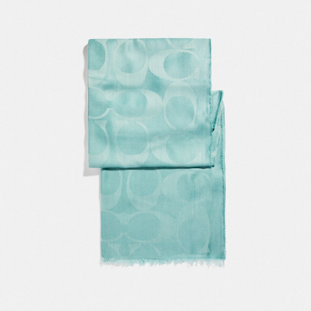 COACH LIGHTWEIGHT SIGNATURE SHAWL - BLUE GREEN - F54248