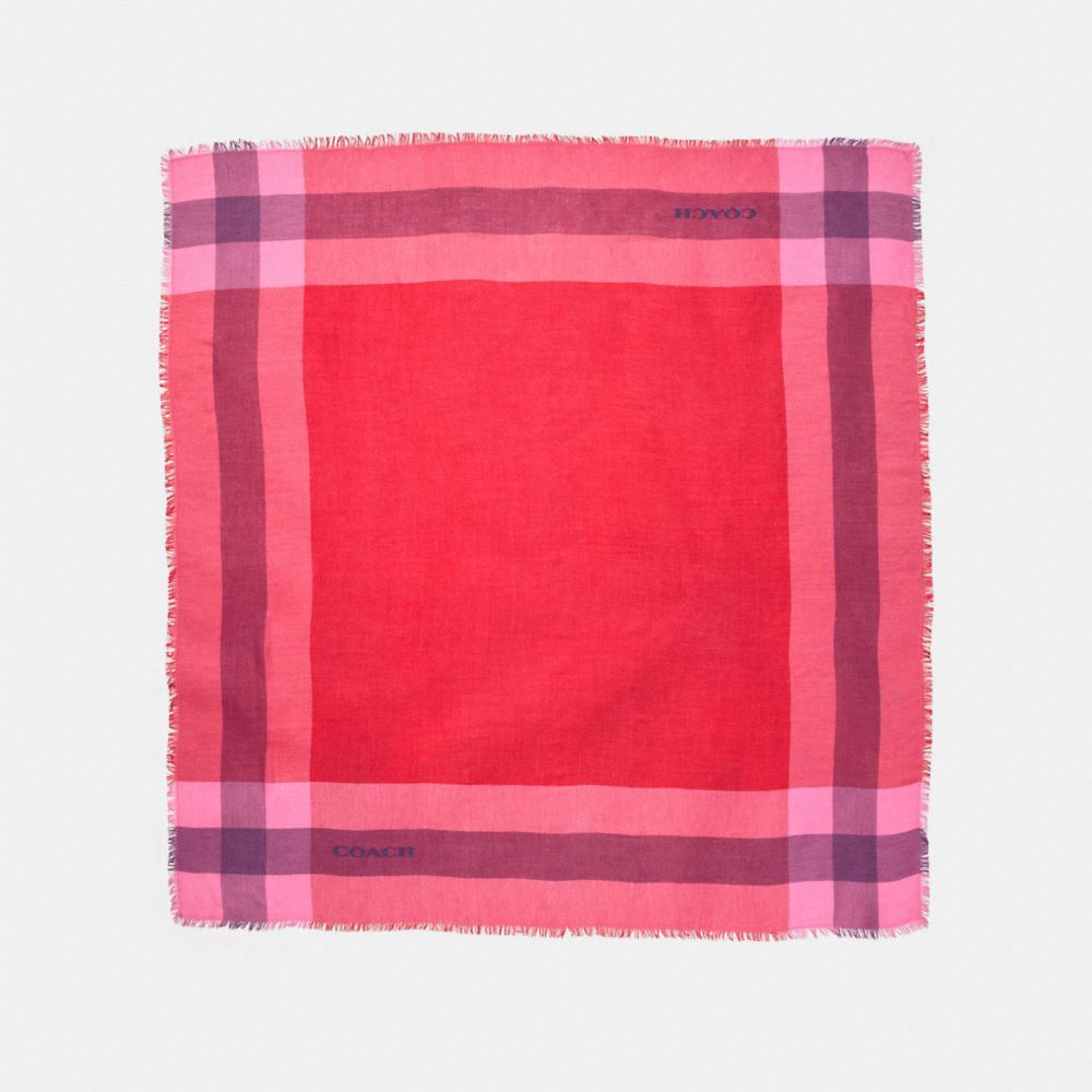 COACH f54253 OUTLET WINDOWPANE CHALLIS SCARF BRIGHT RED