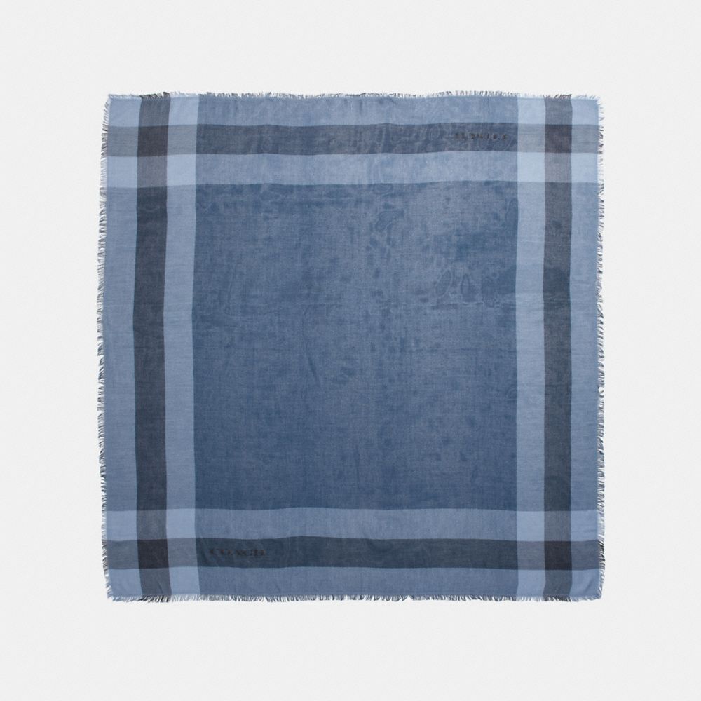 COACH f54253 WINDOWPANE CHALLIS SCARF INK BLUE