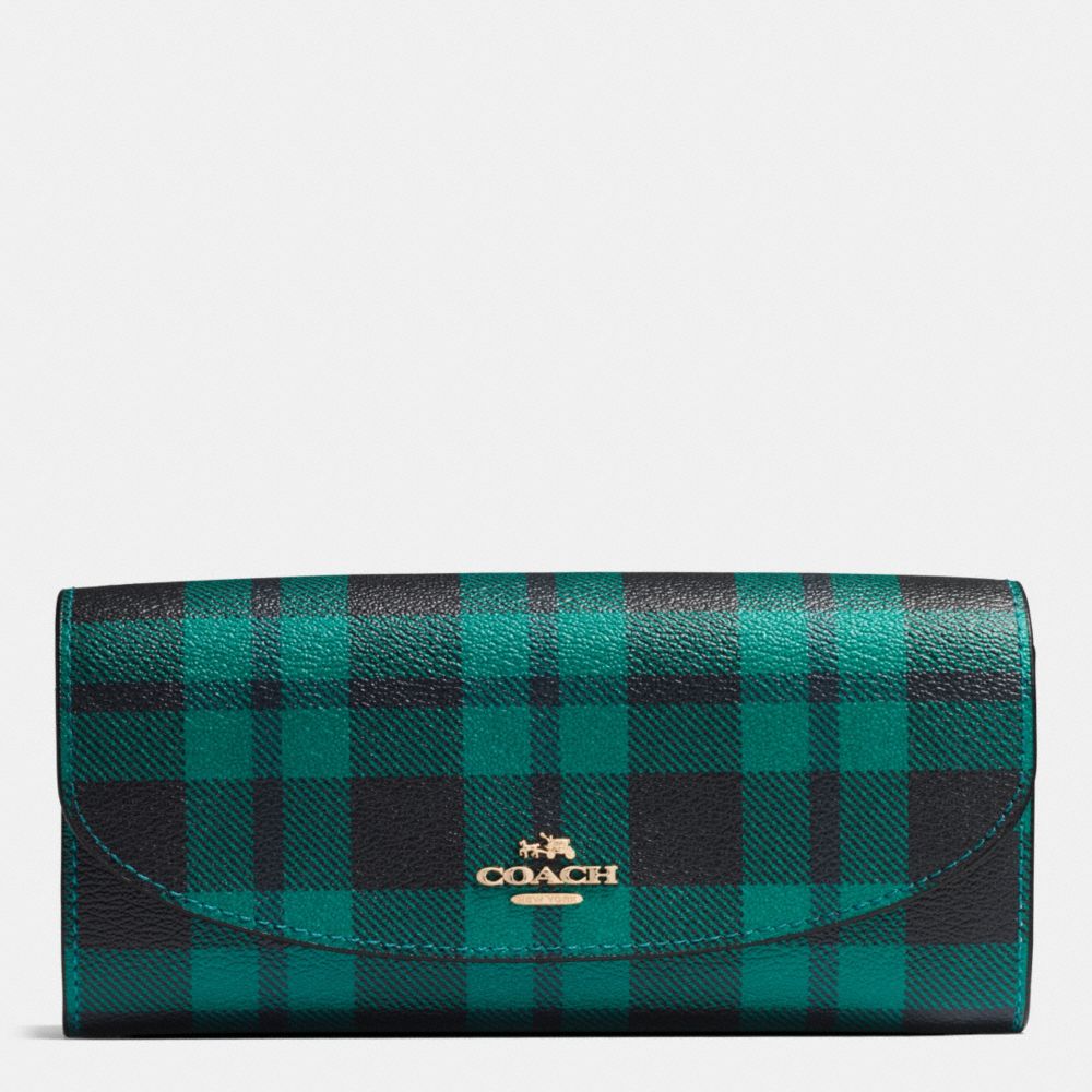 SLIM ENVELOPE WALLET IN RILEY PLAID PRINT COATED CANVAS - f54370 - IMITATION GOLD/ATLANTIC MULTI