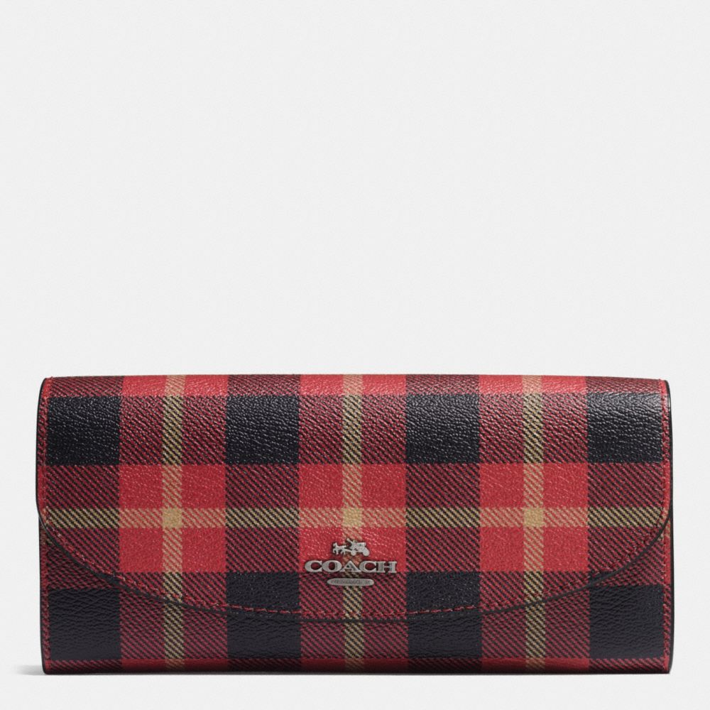 COACH F54370 SLIM ENVELOPE WALLET IN RILEY PLAID PRINT COATED CANVAS QB/TRUE-RED-MULTI