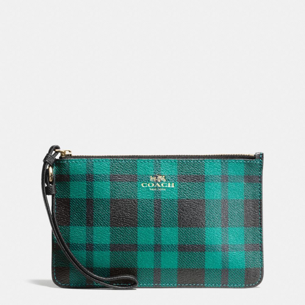 SMALL WRISTLET IN RILEY PLAID COATED CANVAS - f54461 - IMITATION GOLD/ATLANTIC MULTI