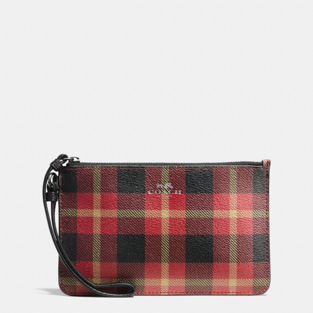 SMALL WRISTLET IN RILEY PLAID COATED CANVAS - f54461 - QB/True Red Multi