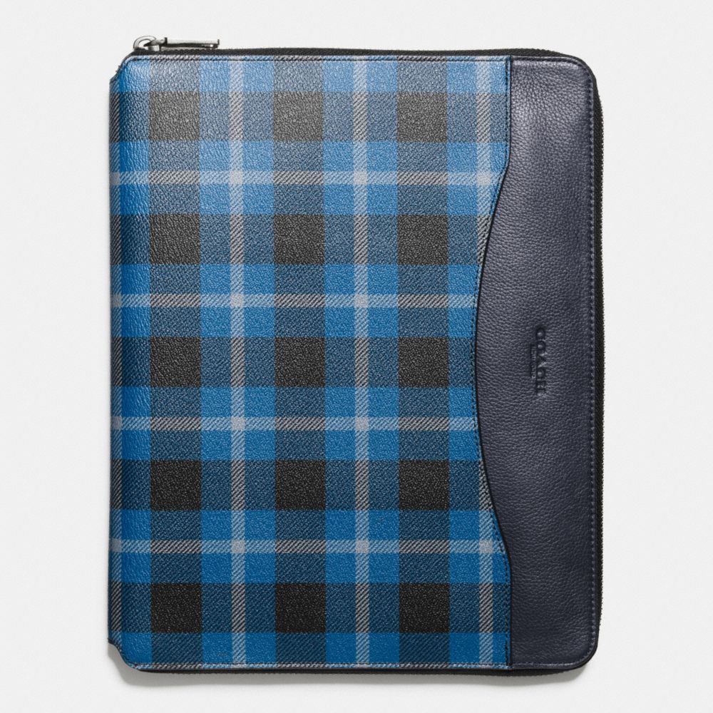 TECH CASE IN PLAID PRINT COATED CANVAS - BLACK/DENIM PLAID - COACH F54479