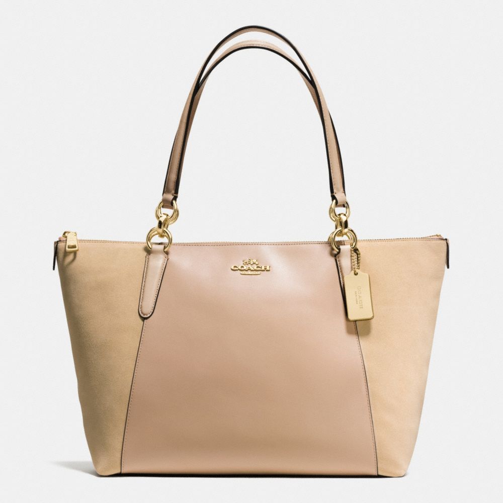 COACH F54579 Ava Tote In Leather And Suede With Croc Embossed Leather Trim IMITATION GOLD/BEECHWOOD