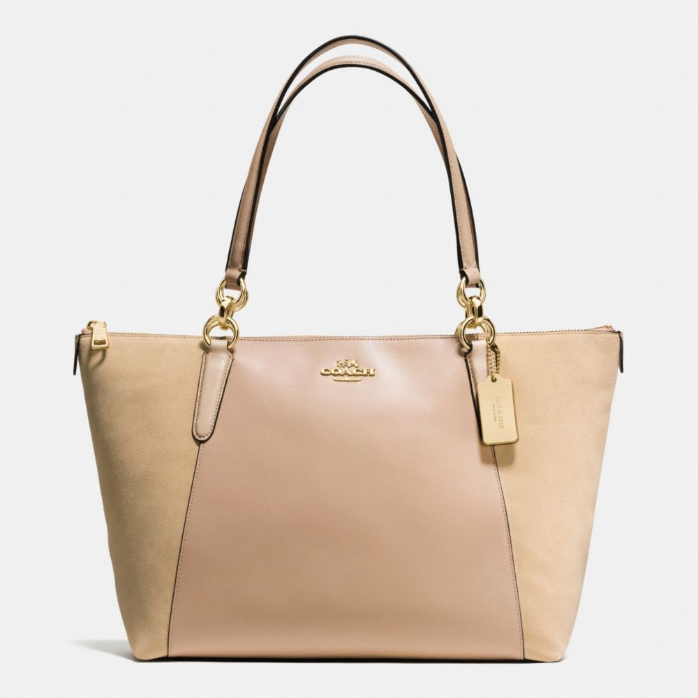 COACH F54579 Ava Tote In Leather And Suede With Croc Embossed Leather Trim IMITATION GOLD/BEECHWOOD