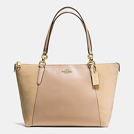COACH f54579 AVA TOTE IN LEATHER AND SUEDE WITH CROC EMBOSSED LEATHER TRIM IMITATION GOLD/BEECHWOOD