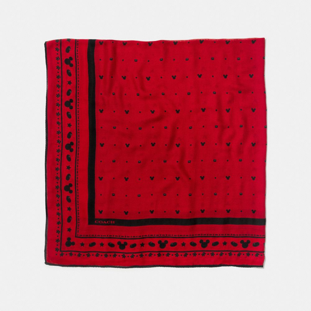 COACH MICKEY OVERSIZED SQUARE SCARF - RED/MULTI - F54604