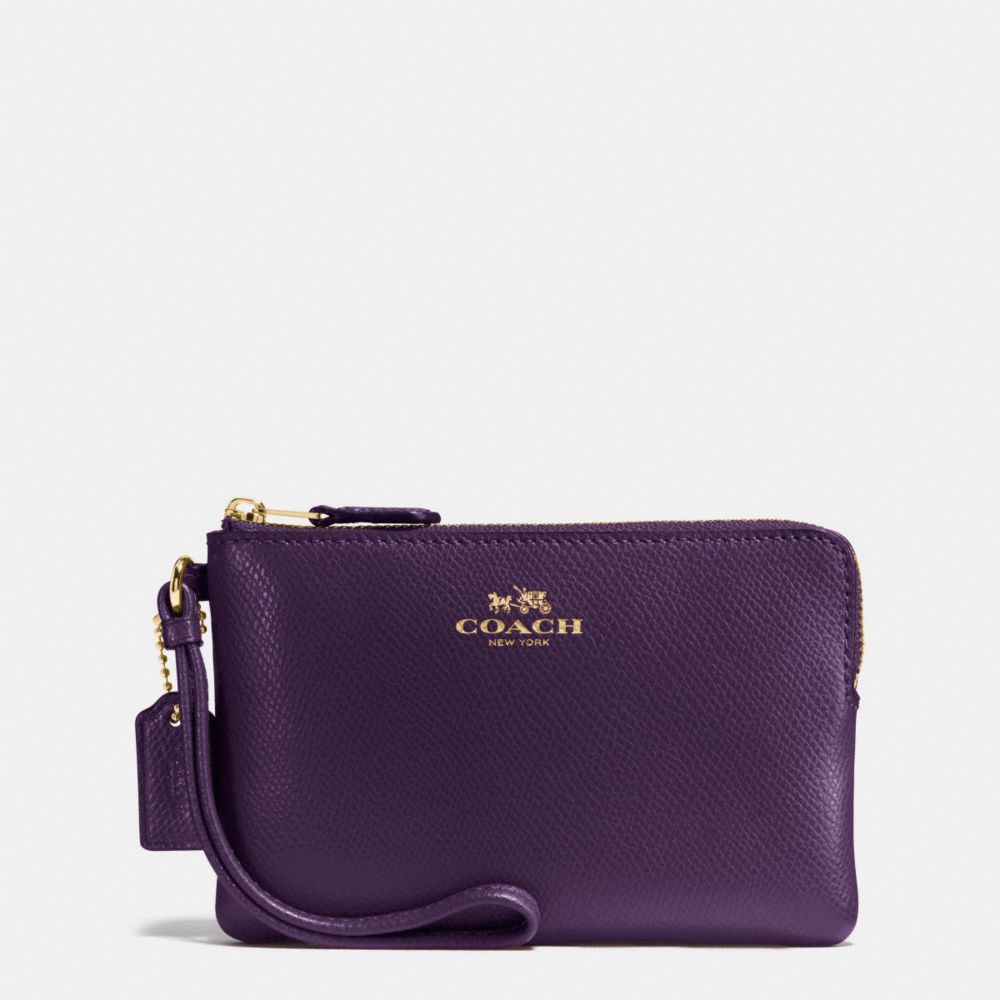 COACH f54626 CORNER ZIP WRISTLET IN CROSSGRAIN LEATHER IMITATION GOLD/AUBERGINE