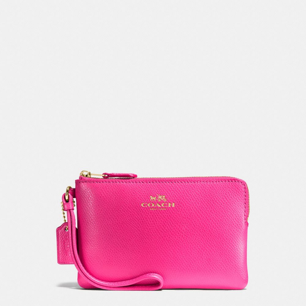 COACH F54626 CORNER ZIP WRISTLET IN CROSSGRAIN LEATHER IMITATION-GOLD/PINK-RUBY