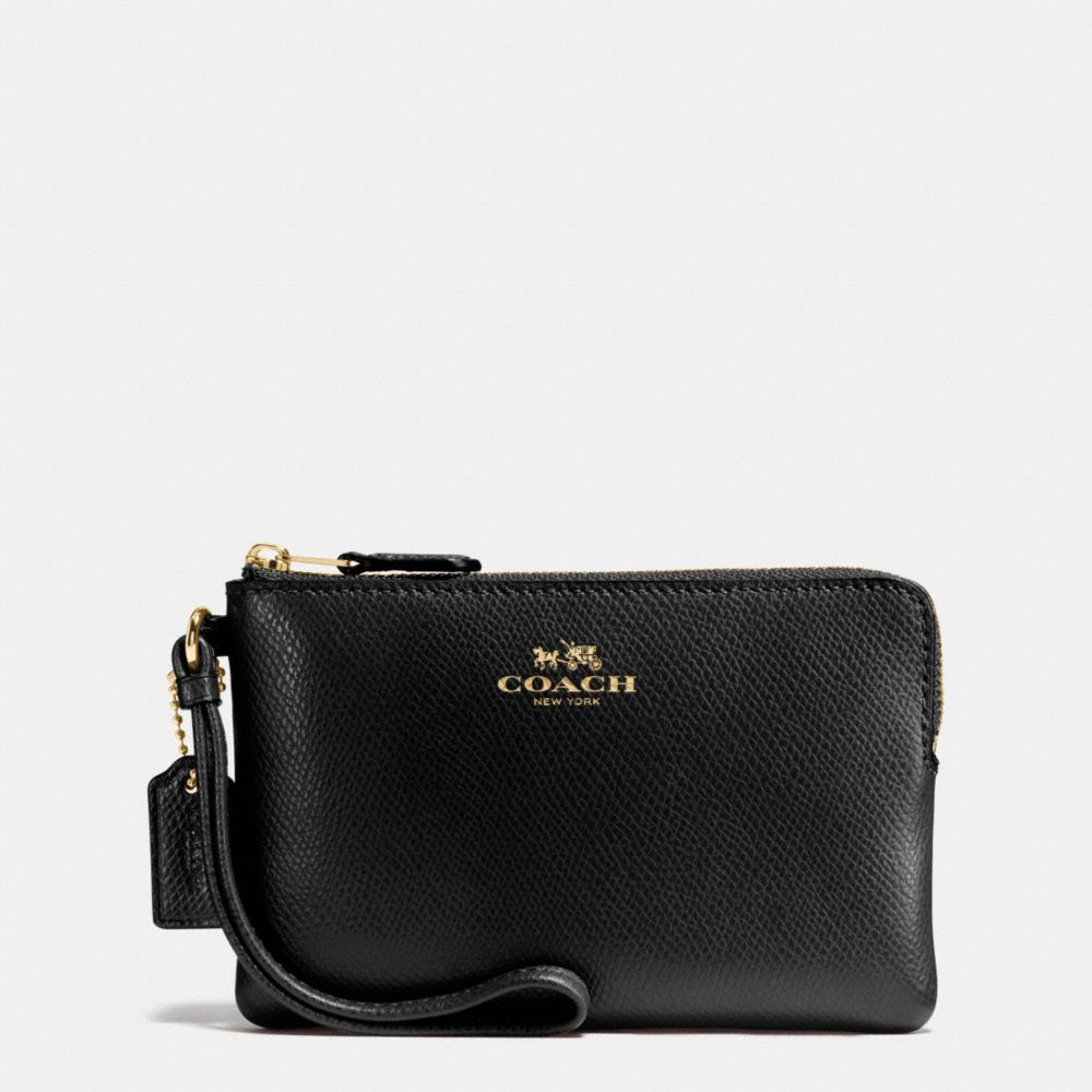 CORNER ZIP WRISTLET IN CROSSGRAIN LEATHER - IMITATION GOLD/BLACK - COACH F54626