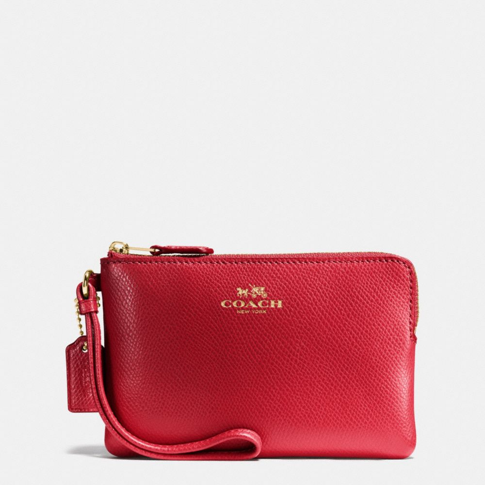 COACH f54626 CORNER ZIP WRISTLET IN CROSSGRAIN LEATHER IMITATION GOLD/TRUE RED