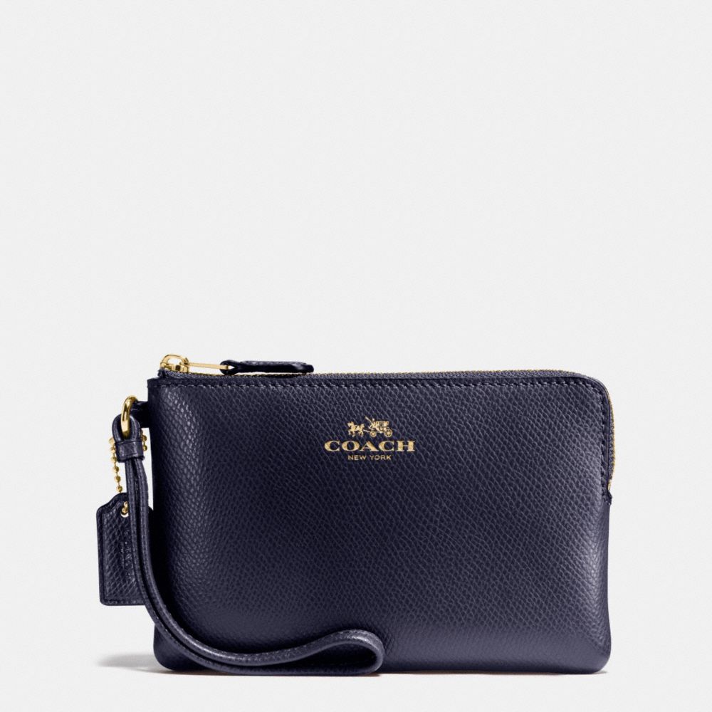 COACH F54626 CORNER ZIP WRISTLET IN CROSSGRAIN LEATHER IMITATION-GOLD/MIDNIGHT