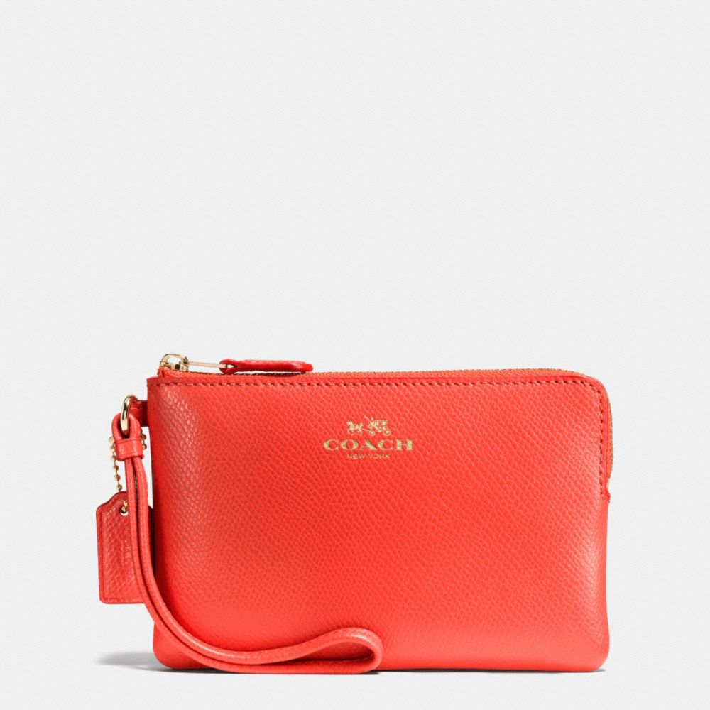 COACH f54626 CORNER ZIP WRISTLET IN CROSSGRAIN LEATHER IMITATION GOLD/WATERMELON