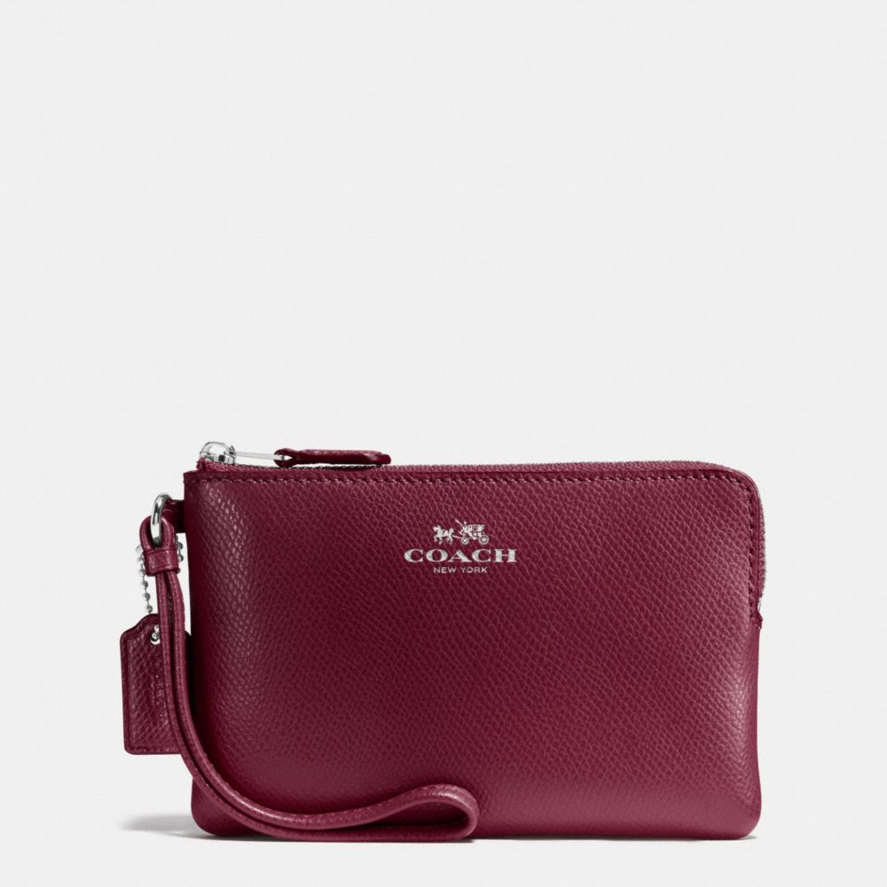 COACH CORNER ZIP WRISTLET IN CROSSGRAIN LEATHER - SILVER/BURGUNDY - F54626