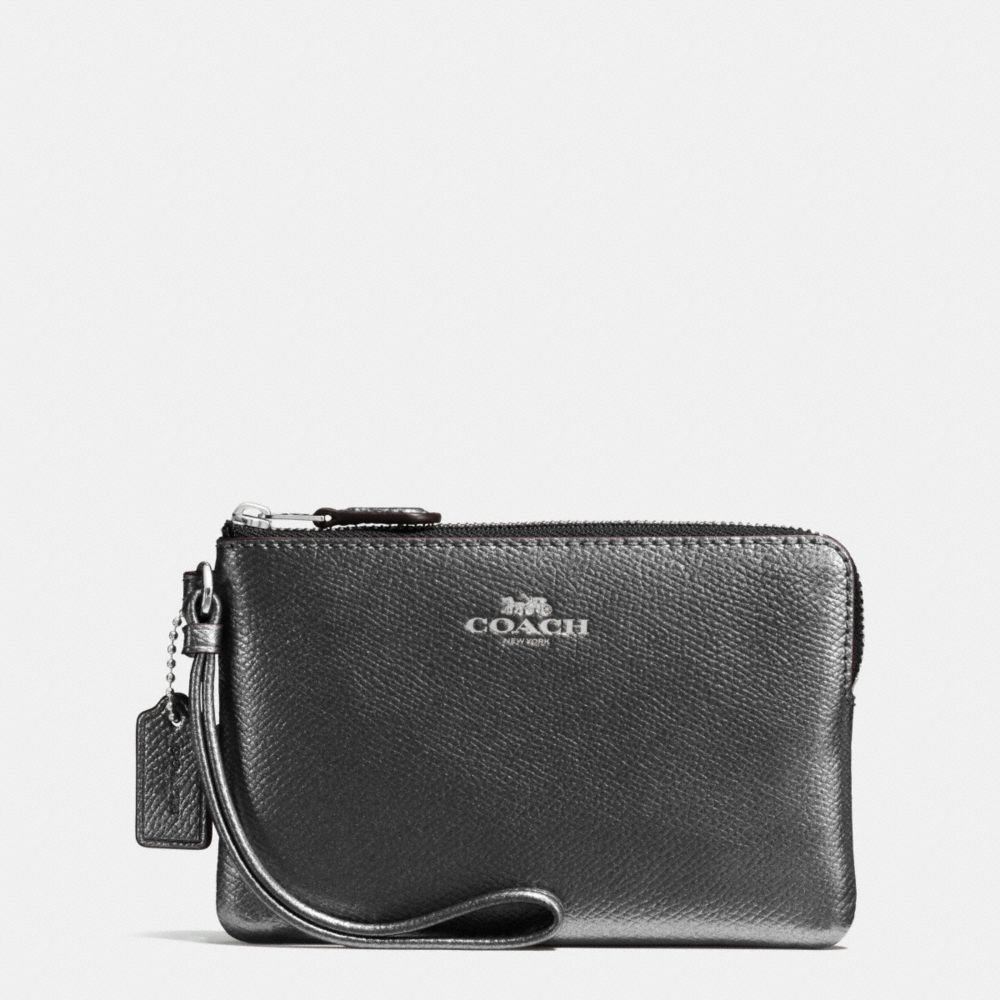 CORNER ZIP WRISTLET IN CROSSGRAIN LEATHER - f54626 - SILVER/GUNMETAL