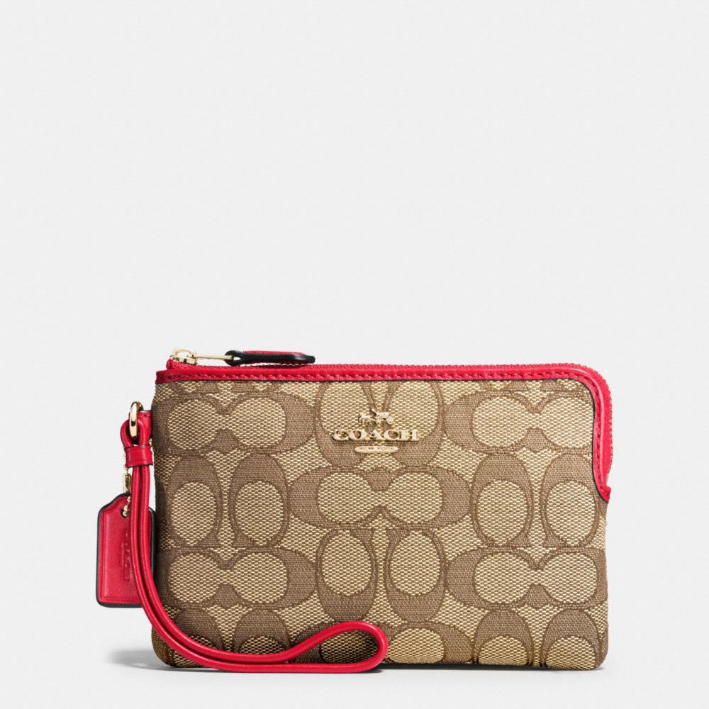 COACH F54627 Corner Zip Wristlet In Outline Signature IMITATION GOLD/KHAKI/TRUE RED