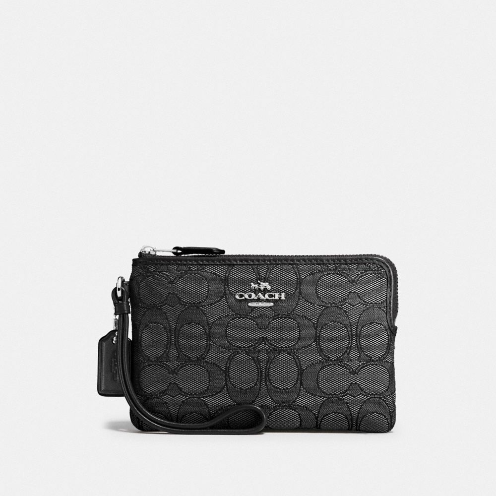 COACH F54627 - CORNER ZIP WRISTLET IN SIGNATURE CANVAS BLACK SMOKE/BLACK/SILVER