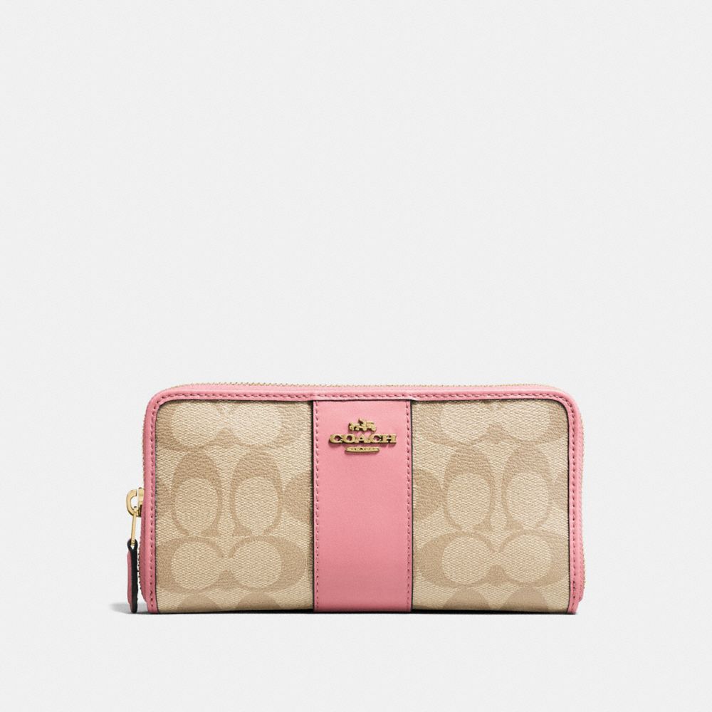 COACH F54630 ACCORDION ZIP WALLET IN SIGNATURE CANVAS LIGHT-KHAKI/PEONY/LIGHT-GOLD