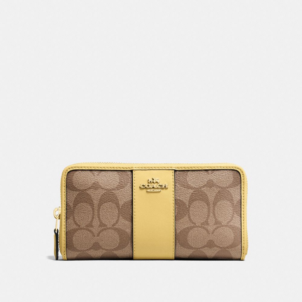 COACH F54630 Accordion Zip Wallet In Signature Canvas KHAKI/SUNFLOWER/GOLD