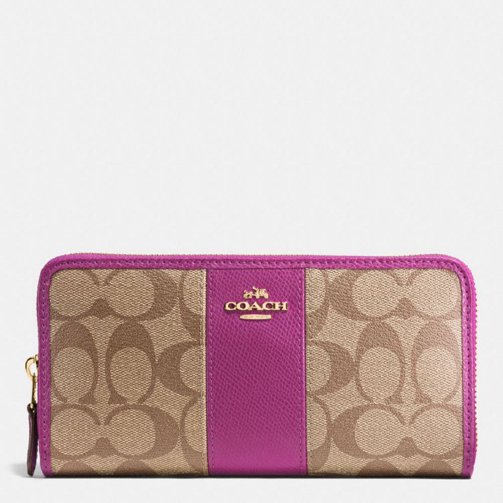 ACCORDION ZIP WALLET IN SIGNATURE COATED CANVAS WITH LEATHER STRIPE - IMITATION GOLD/KHAKI/HYACINTH - COACH F54630