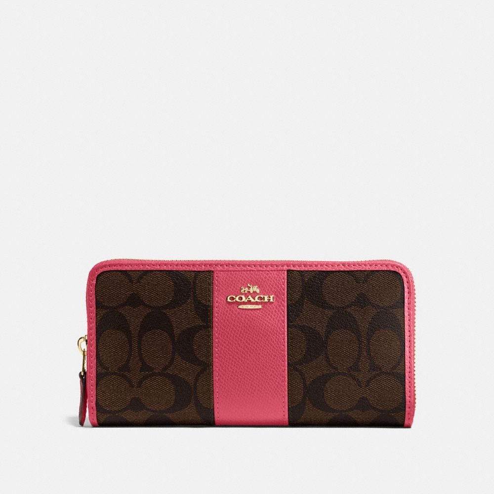 COACH ACCORDION ZIP WALLET IN SIGNATURE CANVAS - BROWN/STRAWBERRY/IMITATION GOLD - F54630