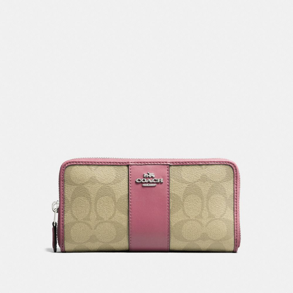 COACH f54630 ACCORDION ZIP WALLET IN SIGNATURE CANVAS light khaki/vintage pink/imitation gold