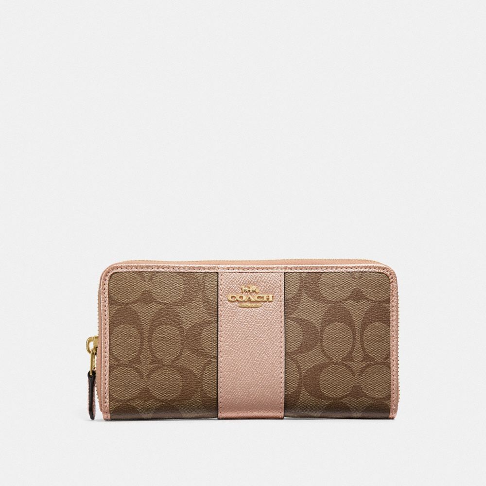 ACCORDION ZIP WALLET IN SIGNATURE CANVAS - F54630 - KHAKI/ROSE GOLD/LIGHT GOLD