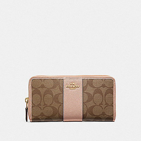 COACH F54630 ACCORDION ZIP WALLET IN SIGNATURE CANVAS KHAKI/ROSE GOLD/LIGHT GOLD