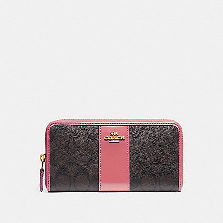 COACH ACCORDION ZIP WALLET IN SIGNATURE CANVAS - BROWN/PEONY/LIGHT GOLD - F54630