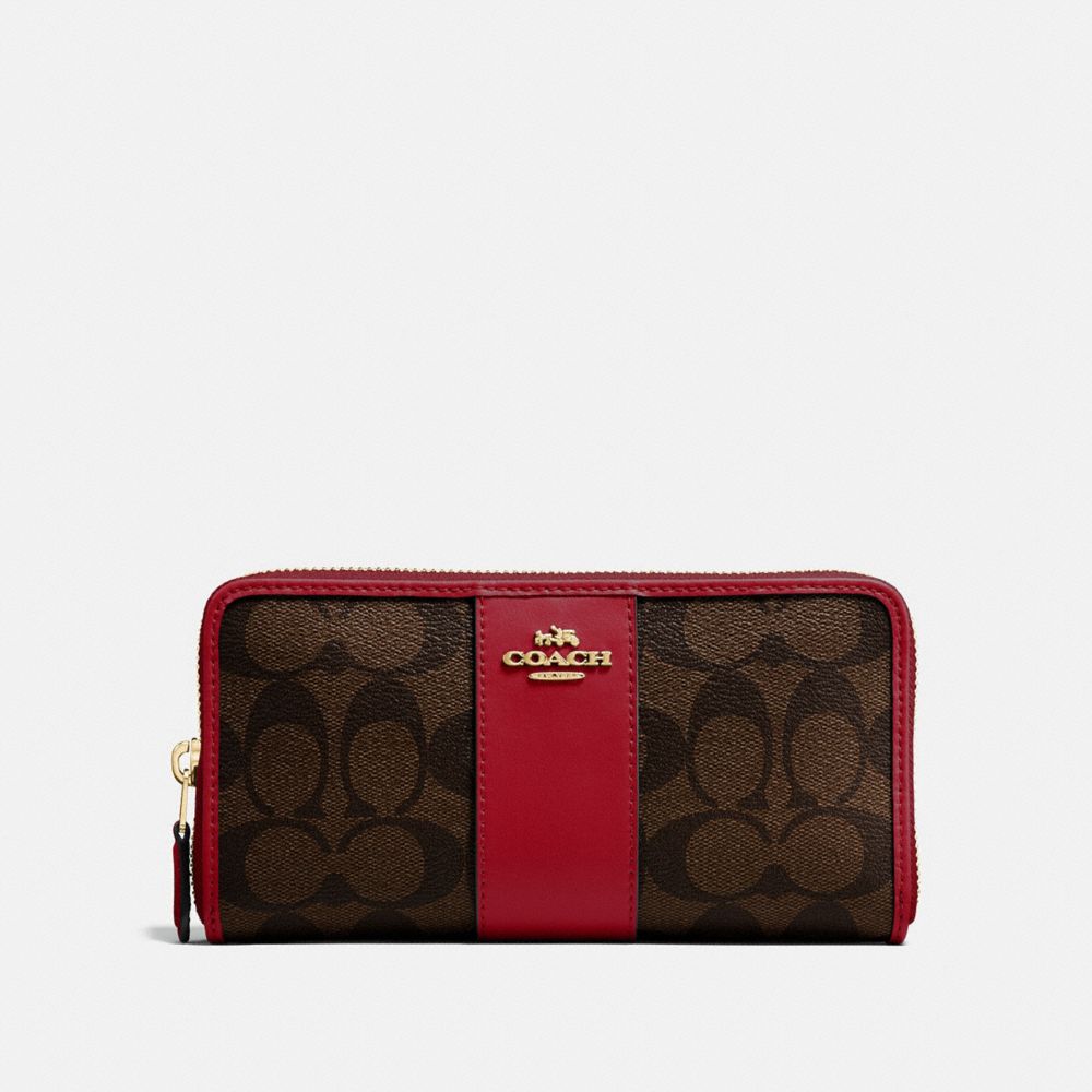 COACH F54630 Accordion Zip Wallet In Signature Canvas BROWN/RUBY/IMITATION GOLD