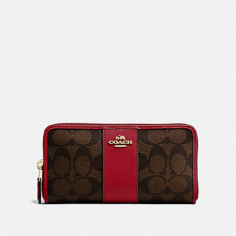 COACH ACCORDION ZIP WALLET IN SIGNATURE CANVAS - BROWN/RUBY/IMITATION GOLD - F54630