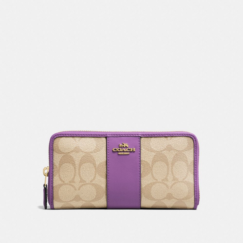 COACH F54630 ACCORDION ZIP WALLET IN SIGNATURE CANVAS LIGHT-KHAKI/PRIMROSE/IMITATION-GOLD