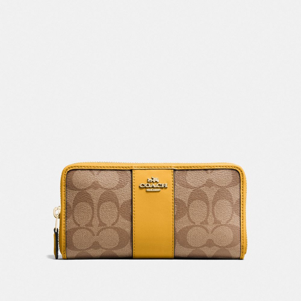 COACH F54630 Accordion Zip Wallet In Signature Canvas KHAKI/MUSTARD YELLOW/GOLD