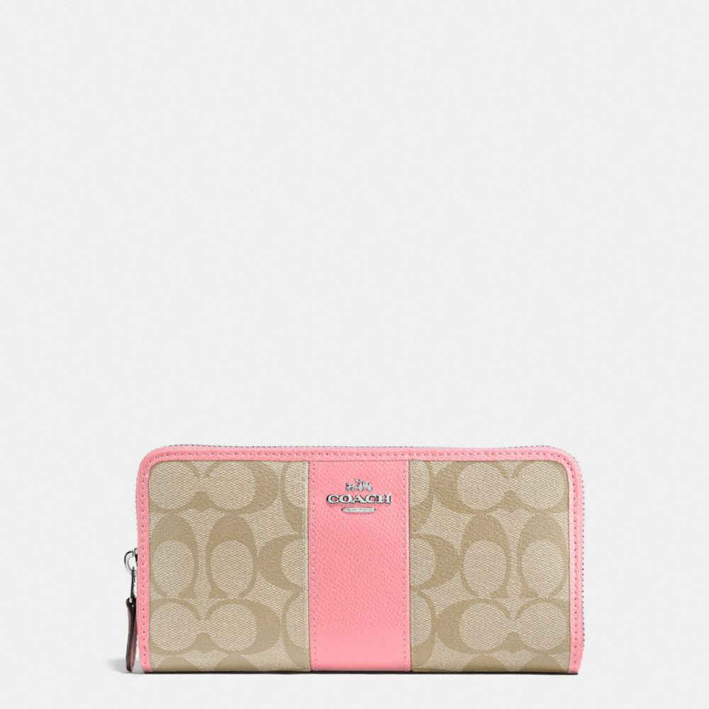 ACCORDION ZIP WALLET IN SIGNATURE COATED CANVAS WITH LEATHER STRIPE - SILVER/LIGHT KHAKI/BLUSH - COACH F54630