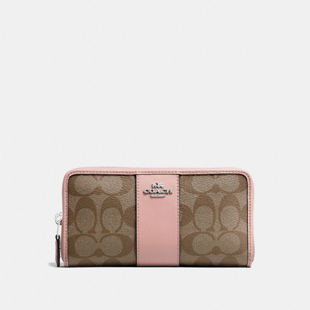 COACH ACCORDION ZIP WALLET IN SIGNATURE CANVAS - KHAKI/PETAL/SILVER - F54630