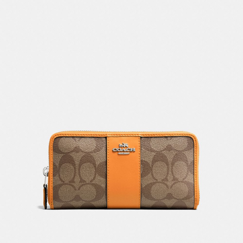 COACH F54630 - ACCORDION ZIP WALLET IN SIGNATURE CANVAS KHAKI/TANGERINE/SILVER