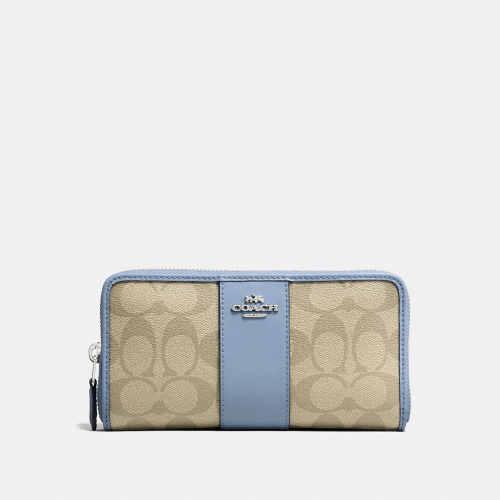 COACH F54630 ACCORDION ZIP WALLET IN SIGNATURE CANVAS LIGHT-KHAKI/POOL/SILVER