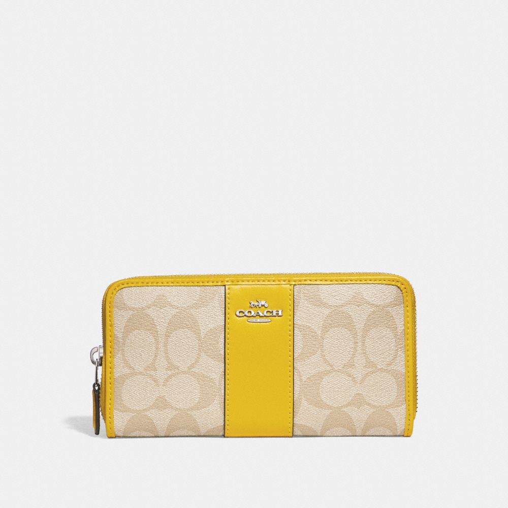 COACH F54630 - ACCORDION ZIP WALLET IN SIGNATURE CANVAS LIGHT KHAKI/CANARY/SILVER