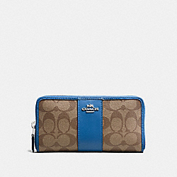 COACH F54630 Accordion Zip Wallet In Signature Coated Canvas With Leather Stripe SILVER/KHAKI LAPIS