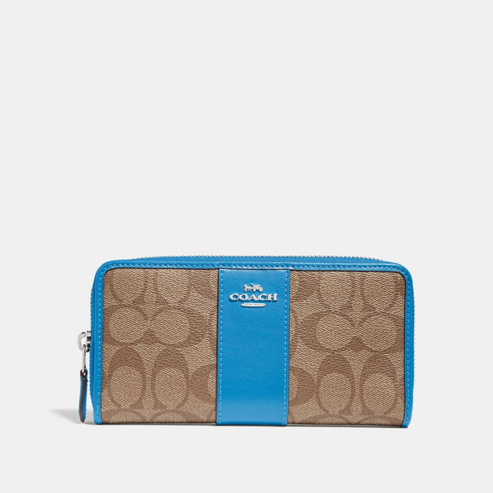 COACH ACCORDION ZIP WALLET IN SIGNATURE CANVAS - KHAKI/BRIGHT BLUE/SILVER - F54630